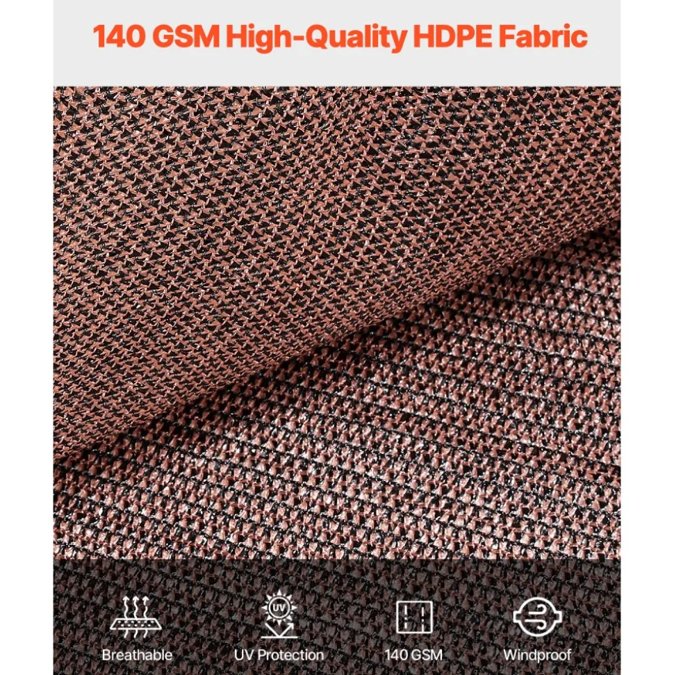 VEVOR 90% Sun Shade Cloth, 8 x 12 ft Pergola Shade Cover with Stainless Steel Grommets, Sun Shades Canopy Privacy Screen with 140 GSM HDPE Material, for Outdoor, Patio, Garden, and Backyard (Brown)