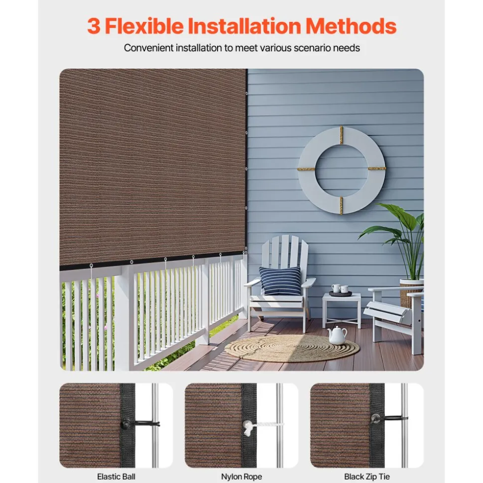 VEVOR 90% Sun Shade Cloth, 8 x 12 ft Pergola Shade Cover with Stainless Steel Grommets, Sun Shades Canopy Privacy Screen with 140 GSM HDPE Material, for Outdoor, Patio, Garden, and Backyard (Brown)