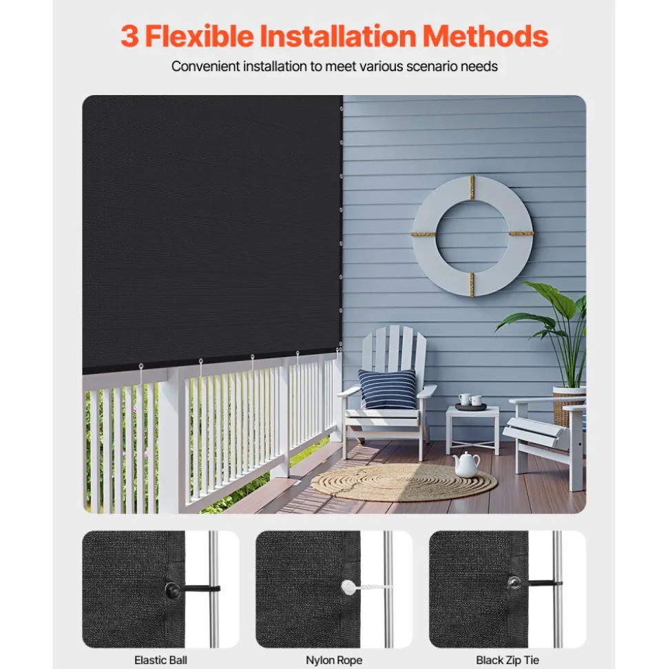 VEVOR 90% Sun Shade Cloth, 8 x 12 ft Pergola Shade Cover with Stainless Steel Grommets, Sun Shades Canopy Privacy Screen with 140 GSM HDPE Material, for Outdoor, Patio, Garden, and Backyard (Black)