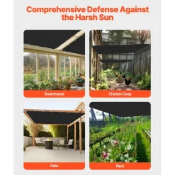 VEVOR 90% Sun Shade Cloth, 8 x 12 ft Pergola Shade Cover with Stainless Steel Grommets, Sun Shades Canopy Privacy Screen with 140 GSM HDPE Material, for Outdoor, Patio, Garden, and Backyard (Black)