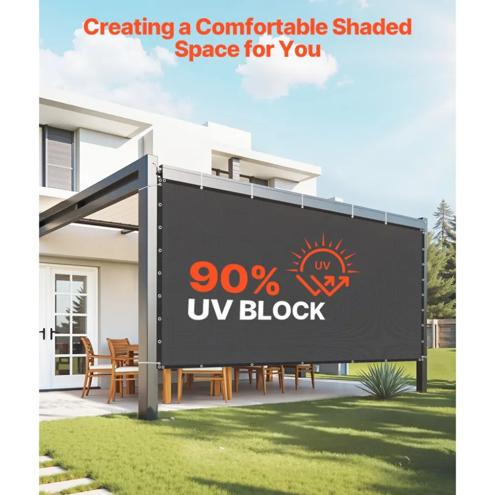 VEVOR 90% Sun Shade Cloth, 8 x 12 ft Pergola Shade Cover with Stainless Steel Grommets, Sun Shades Canopy Privacy Screen with 140 GSM HDPE Material, for Outdoor, Patio, Garden, and Backyard (Black)