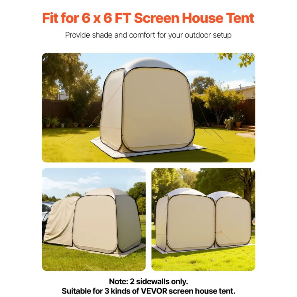 VEVOR Sun Shade Sail Canopy Covers, Fit for 12 x 11 ft Screen House Tent, Sun Protection, 5.51 x 4.59 ft 300D Oxford Silver-Coated Fabric, Pack of 3 (Not Include Tent), for Outdoor Activities, Beige