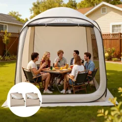 VEVOR Sun Shade Sail Canopy Covers, Fit for 12 x 11 ft Screen House Tent, Sun Protection, 5.51 x 4.59 ft 300D Oxford Silver-Coated Fabric, Pack of 3 (Not Include Tent), for Outdoor Activities, Beige
