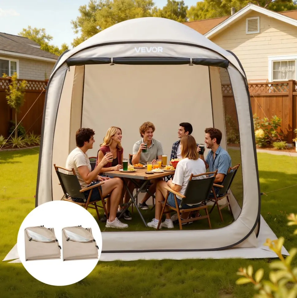 VEVOR Sun Shade Sail Canopy Covers, Fit for 12 x 11 ft Screen House Tent, Sun Protection, 5.51 x 4.59 ft 300D Oxford Silver-Coated Fabric, Pack of 3 (Not Include Tent), for Outdoor Activities, Beige
