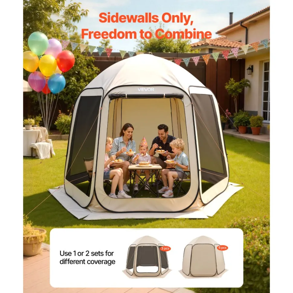 VEVOR Sun Shade Sail Canopy Covers, Fit for 10 x 9.2 ft Screen House Tent, Sun Protection, 5.51 x 4.23 ft 300D Oxford Silver-Coated Fabric, Pack of 3 (Not Include Tent), for Outdoor Activities, Beige