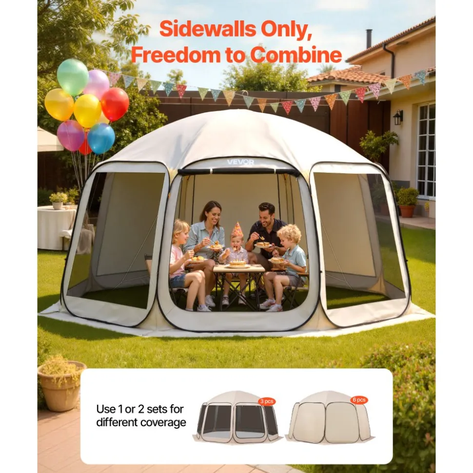 VEVOR Sun Shade Sail Canopy Covers, Fit for 15 x 13.8 ft Screen House Tent, Sun Protection, 5.51 x 5.25 ft 300D Oxford Silver-Coated Fabric, Pack of 3 (Not Include Tent), for Outdoor Activities, Beige