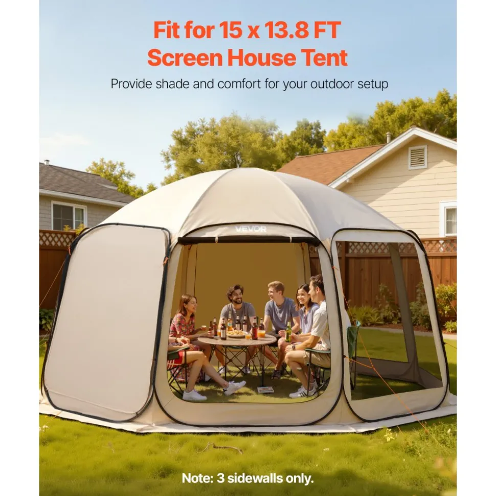 VEVOR Sun Shade Sail Canopy Covers, Fit for 15 x 13.8 ft Screen House Tent, Sun Protection, 5.51 x 5.25 ft 300D Oxford Silver-Coated Fabric, Pack of 3 (Not Include Tent), for Outdoor Activities, Beige