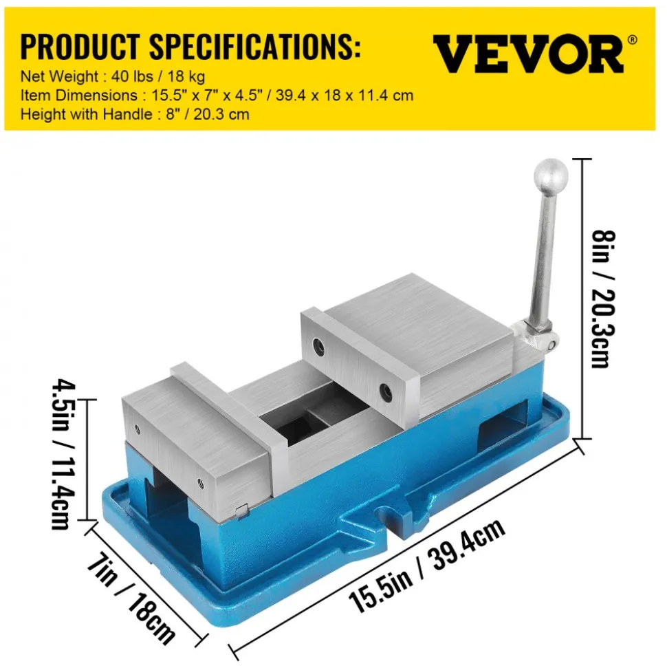 VEVOR 5" Super-Lock Vise For NC/CNC Machines Bench Clamp Vise High Precision, Vise Clamp Vice CNC Vise Lockdown Vise Drilling 125mm Width CNC 24KN