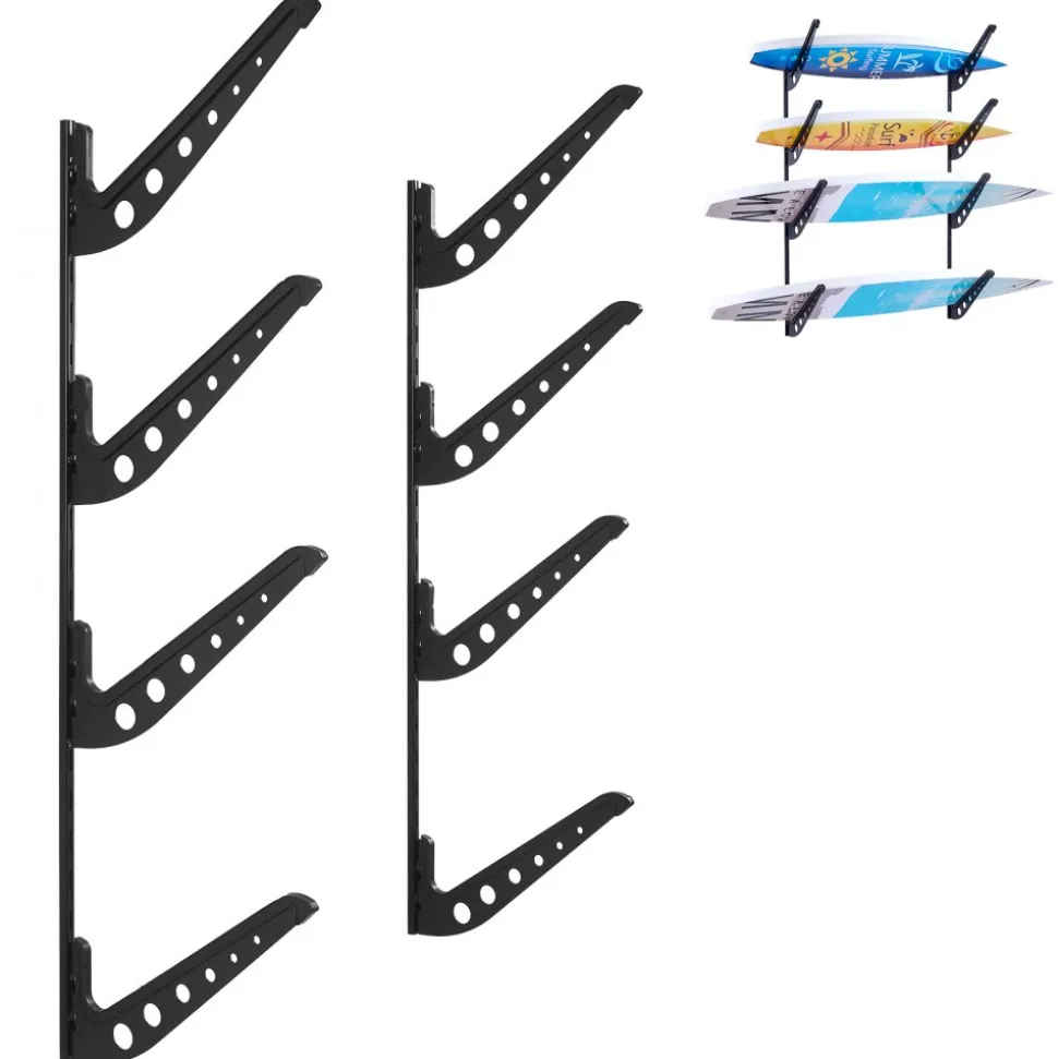 VEVOR Surfboard Wall Mount, 4 Tiers Horizontal Surfboard Rack for Storage and Display, Adjustable Height Metal Board Stand Organizer, Surf Board Holder for Snowboards, Kiteboards, Shortboard, Skis