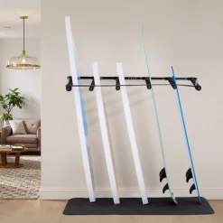 VEVOR Surfboard Wall Mount, 5 Tiers Vertical Surfboard Rack for Storage and Display, Adjustable Metal Board Stand Organizer with Sponge Pad, Surf Board Holder for Snowboards, Kiteboards, Shortboard