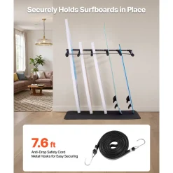 VEVOR Surfboard Wall Mount, 5 Tiers Vertical Surfboard Rack for Storage and Display, Adjustable Metal Board Stand Organizer with Sponge Pad, Surf Board Holder for Snowboards, Kiteboards, Shortboard