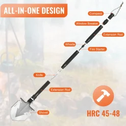 VEVOR Survival Shovel, 11 in 1 Camping Shovel Folding Multitool, Military Grade Portable Compact Tactical Shovel, Multifunction for Off-Roading, Camping, Hiking, Outdoor, Survivalist and Emergency
