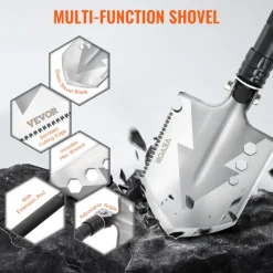 VEVOR Survival Shovel, 8 in 1 Camping Shovel Folding Multitool, Military Grade Portable Compact Tactical Shovel, Multifunction for Off-Roading, Camping, Hiking, Outdoor, Survivalist and Emergency