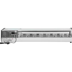 VEVOR Sushi Display Case Refrigerator, 2.5 Cu.ft Commercial Sushi Case, 7-Pan Countertop Showcase with Curved Glass, LED Lighting, and Digital Temperature Control, for Sushi-Bar, Restaurant, Store