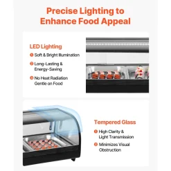 VEVOR Sushi Display Case Refrigerator, 2.9 Cu.ft Commercial Sushi Case, 5-Pan Countertop  Showcase with Curved Glass, LED Lighting, and Digital Temperature Control, for Sushi-Bar, Restaurant, Store