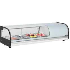 VEVOR Sushi Display Case Refrigerator, 1.5 Cu.ft Commercial Sushi Case, 4-Pan Countertop Showcase with Curved Glass, LED Lighting, and Digital Temperature Control, for Sushi-Bar, Restaurant, Store