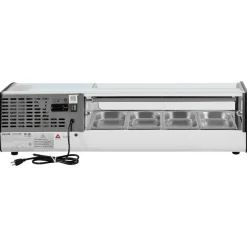 VEVOR Sushi Display Case Refrigerator, 1.5 Cu.ft Commercial Sushi Case, 4-Pan Countertop Showcase with Curved Glass, LED Lighting, and Digital Temperature Control, for Sushi-Bar, Restaurant, Store