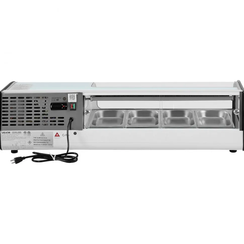VEVOR Sushi Display Case Refrigerator, 1.5 Cu.ft Commercial Sushi Case, 4-Pan Countertop Showcase with Curved Glass, LED Lighting, and Digital Temperature Control, for Sushi-Bar, Restaurant, Store
