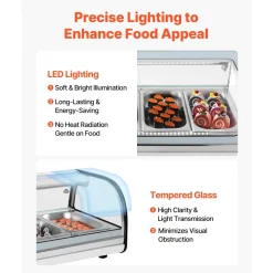 VEVOR Sushi Display Case Refrigerator, 1.5 Cu.ft Commercial Sushi Case, 4-Pan Countertop Showcase with Curved Glass, LED Lighting, and Digital Temperature Control, for Sushi-Bar, Restaurant, Store