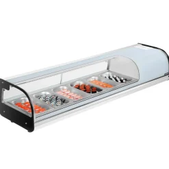 VEVOR Sushi Display Case Refrigerator, 2.2 Cu.ft Commercial Sushi Case, 6-Pan Countertop  Showcase with Curved Glass, LED Lighting, and Digital Temperature Control, for Sushi-Bar, Restaurant, Store