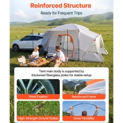 VEVOR SUV Camping Tent for 5-9 Person, 13 x 10 FT 3-Season SUV Tailgate Tent with Ventilated Windows, PU2000mm Waterproof Dual-Use Car Rear Hatch Tents for Outdoor Hiking Travels