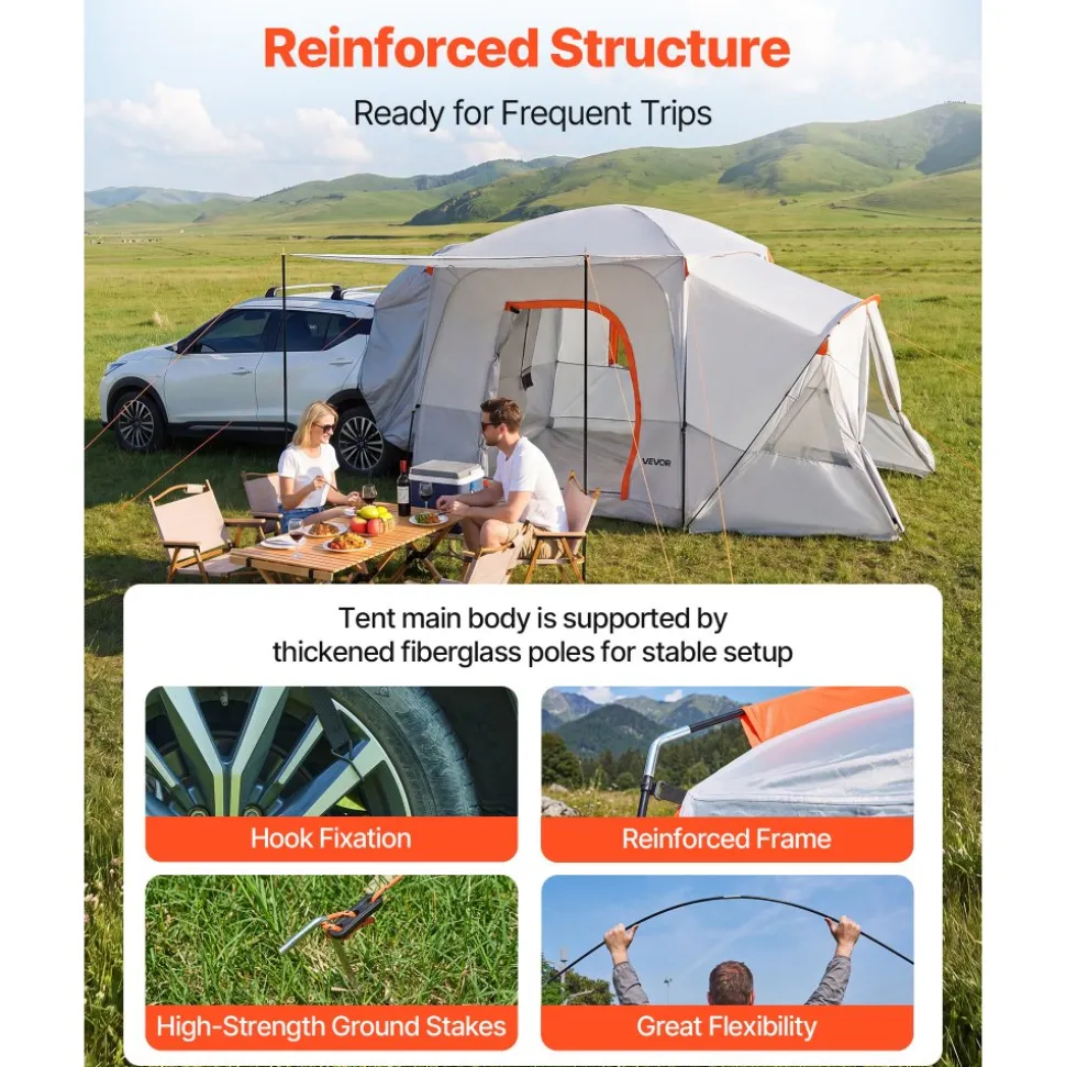 VEVOR SUV Camping Tent for 5-9 Person, 13 x 10 FT 3-Season SUV Tailgate Tent with Ventilated Windows, PU2000mm Waterproof Dual-Use Car Rear Hatch Tents for Outdoor Hiking Travels