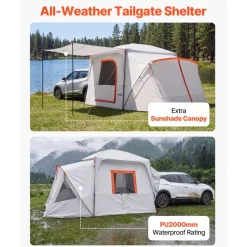 VEVOR SUV Camping Tent for 5-9 Person, 13 x 10 FT 3-Season SUV Tailgate Tent with Ventilated Windows, PU2000mm Waterproof Dual-Use Car Rear Hatch Tents for Outdoor Hiking Travels