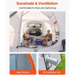 VEVOR SUV Camping Tent for 5-9 Person, 13 x 10 FT 3-Season SUV Tailgate Tent with Ventilated Windows, PU2000mm Waterproof Dual-Use Car Rear Hatch Tents for Outdoor Hiking Travels
