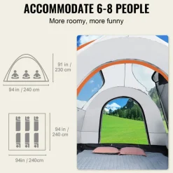VEVOR SUV Camping Tent, 8'-8' SUV Tent Attachment for Camping with Rain Layer and Carry Bag, PU2000mm Double Layer Truck Tent, Accommodate 6-8 Person, Rear Tent for Van Hatch Tailgate