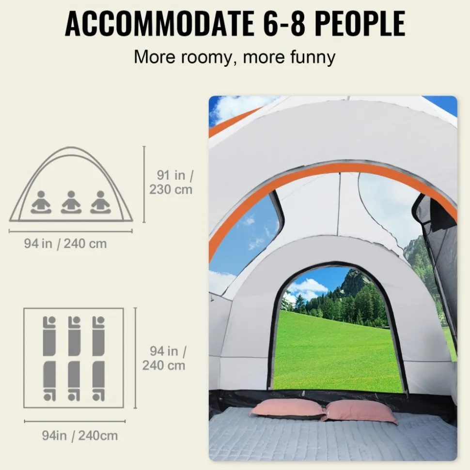 VEVOR SUV Camping Tent, 8'-8' SUV Tent Attachment for Camping with Rain Layer and Carry Bag, PU2000mm Double Layer Truck Tent, Accommodate 6-8 Person, Rear Tent for Van Hatch Tailgate