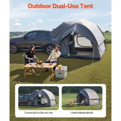 VEVOR SUV Tent for Camping, 8FT L x 8FT W, Waterproof PU2000mm Spacious Double Layer Design for 5-8 Person, SUV Camping Tent with Mesh Windows, Includes Rainfly & Storage Bag, for Outdoor Activities