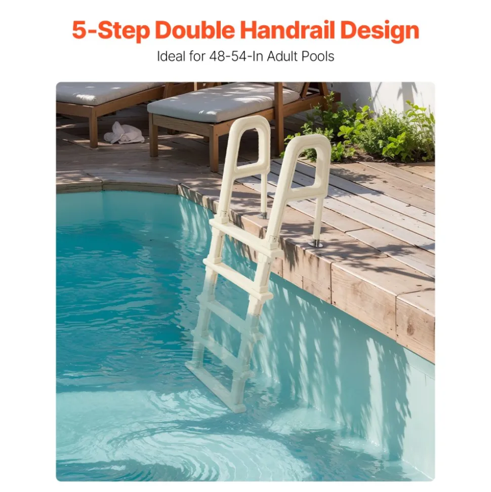 VEVOR Swimming Pool Ladder, 75°Inclined 5-Step Double Handrails Stair, Non-slip Heavy Duty Steps, Load Capacity 300 lb, for 48-54 In Inground & Above-ground Pools of Any Deck Surface Indoor & Outdoor