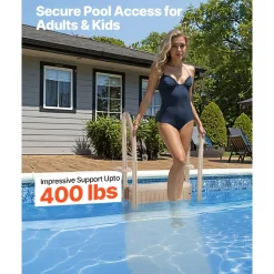 VEVOR Swimming Pool Ladder, 3-Step Double Handrails Stairs with Non-slip Heavy Duty Steps, Max Load Capacity 400 lbs, for 36-48 Inch Inground & Above-ground Pools of Any Decking Surface, Taupe