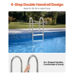 VEVOR Swimming Pool Ladder, 4-Step Double Handrails Stairs with Non-slip Heavy Duty Steps, Stainless Steel Load Capacity 265 lbs, for 54 In Inground Pools with Mounted Deck Board Indoor & Outdoor