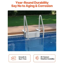 VEVOR Swimming Pool Ladder, 4-Step Double Handrails Stairs with Non-slip Heavy Duty Steps, Reliable 400 lbs Max Load Capacity, for 48-54 In Inground & Above-ground Pools of Any Decking Surface, Grey