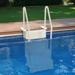 VEVOR Swimming Pool Ladder, 4-Step Double Handrails Stairs with Non-slip Heavy Duty Steps, Max Load Capacity 400 lbs, for 48-54 In Inground & Above-ground Pools of Any Decking Surface, Milk White