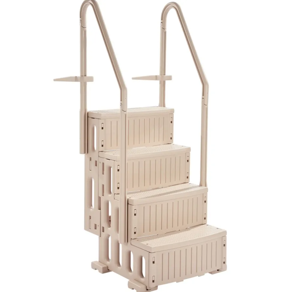 VEVOR Swimming Pool Ladder, 4-Step Double Handrails Stairs with Non-slip Heavy Duty Steps, Max Load Capacity 400 lbs, for 48-54 In Inground & Above-ground Pools of Any Decking Surface, Taupe