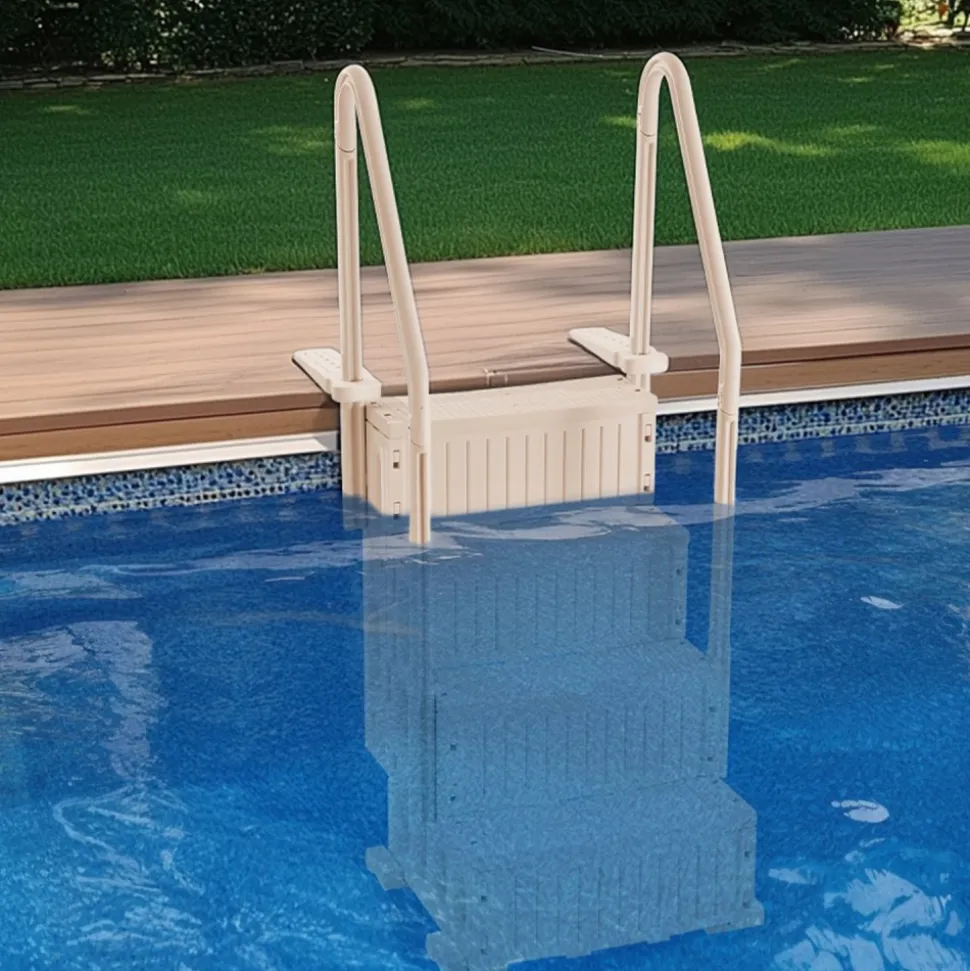 VEVOR Swimming Pool Ladder, 4-Step Double Handrails Stairs with Non-slip Heavy Duty Steps, Max Load Capacity 400 lbs, for 48-54 In Inground & Above-ground Pools of Any Decking Surface, Taupe