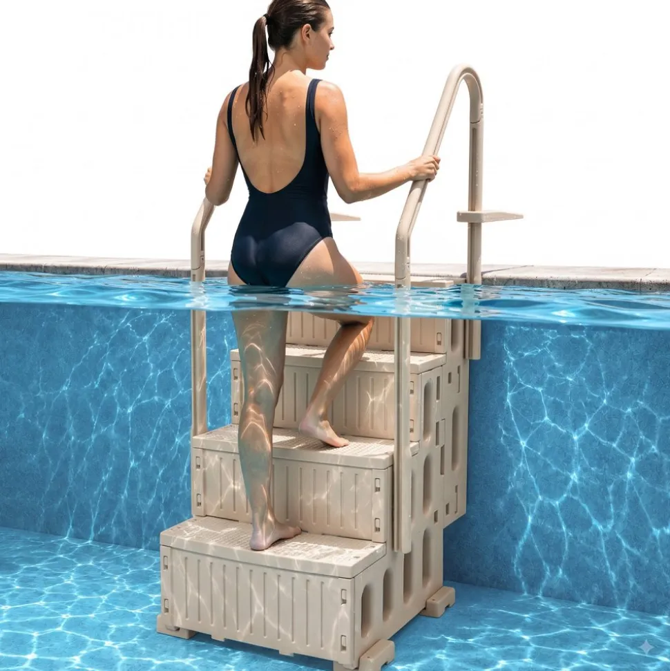 VEVOR Swimming Pool Ladder, 4-Step Double Handrails Stairs with Non-slip Heavy Duty Steps, Max Load Capacity 400 lbs, for 48-54 In Inground & Above-ground Pools of Any Decking Surface, Taupe