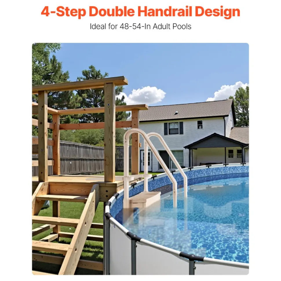 VEVOR Swimming Pool Ladder, 4-Step Double Handrails Stairs with Non-slip Heavy Duty Steps, Max Load Capacity 400 lbs, for 48-54 In Inground & Above-ground Pools of Any Decking Surface, Taupe