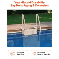 VEVOR Swimming Pool Ladder, 4-Step Double Handrails Stairs with Non-slip Heavy Duty Steps, Max Load Capacity 400 lbs, for 48-54 In Inground & Above-ground Pools of Any Decking Surface, Taupe