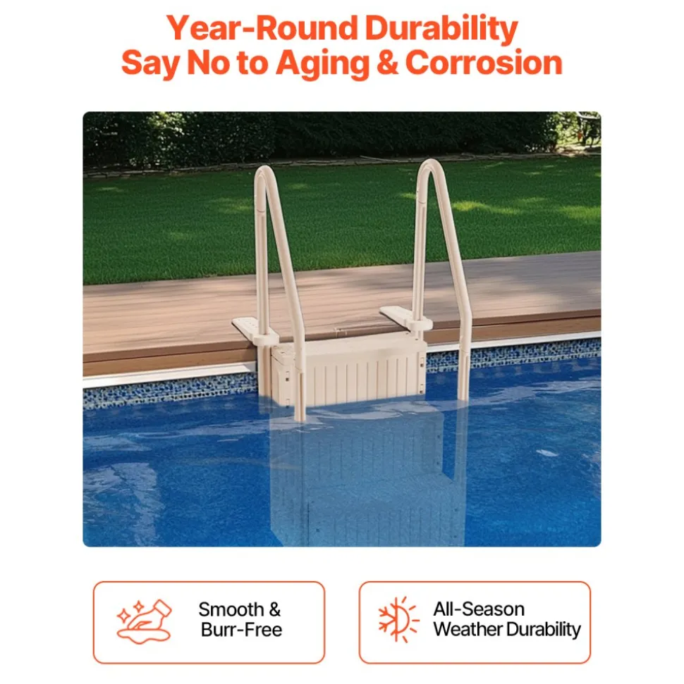 VEVOR Swimming Pool Ladder, 4-Step Double Handrails Stairs with Non-slip Heavy Duty Steps, Max Load Capacity 400 lbs, for 48-54 In Inground & Above-ground Pools of Any Decking Surface, Taupe
