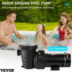 VEVOR Swimming Pool Pump 1.5HP 115V 1100W, Single Speed Pumps for Above Ground, Powerful Pool Pumps with Strainer Filter Basket, 5280 GPH Max. Flow, Certification of ETL for Security