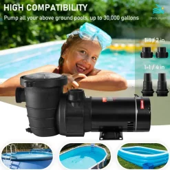 VEVOR Swimming Pool Pump 1.5HP 115V 1100W, Single Speed Pumps for Above Ground, Powerful Pool Pumps with Strainer Filter Basket, 5280 GPH Max. Flow, Certification of ETL for Security