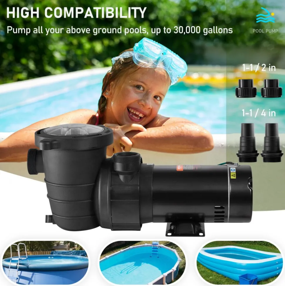 VEVOR Swimming Pool Pump 2.0HP 115V 1500W, Single Speed Pumps for Above Ground Pool, Powerful Pool Pumps with Strainer Basket, 5400 GPH Max. Flow, ETL Certification