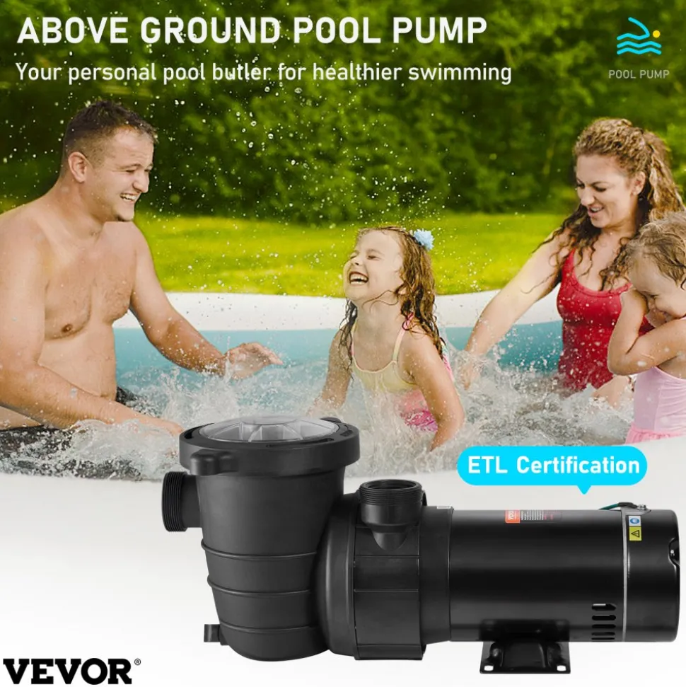 VEVOR Swimming Pool Pump 2.0HP 115V 1500W, Single Speed Pumps for Above Ground Pool, Powerful Pool Pumps with Strainer Basket, 5400 GPH Max. Flow, ETL Certification