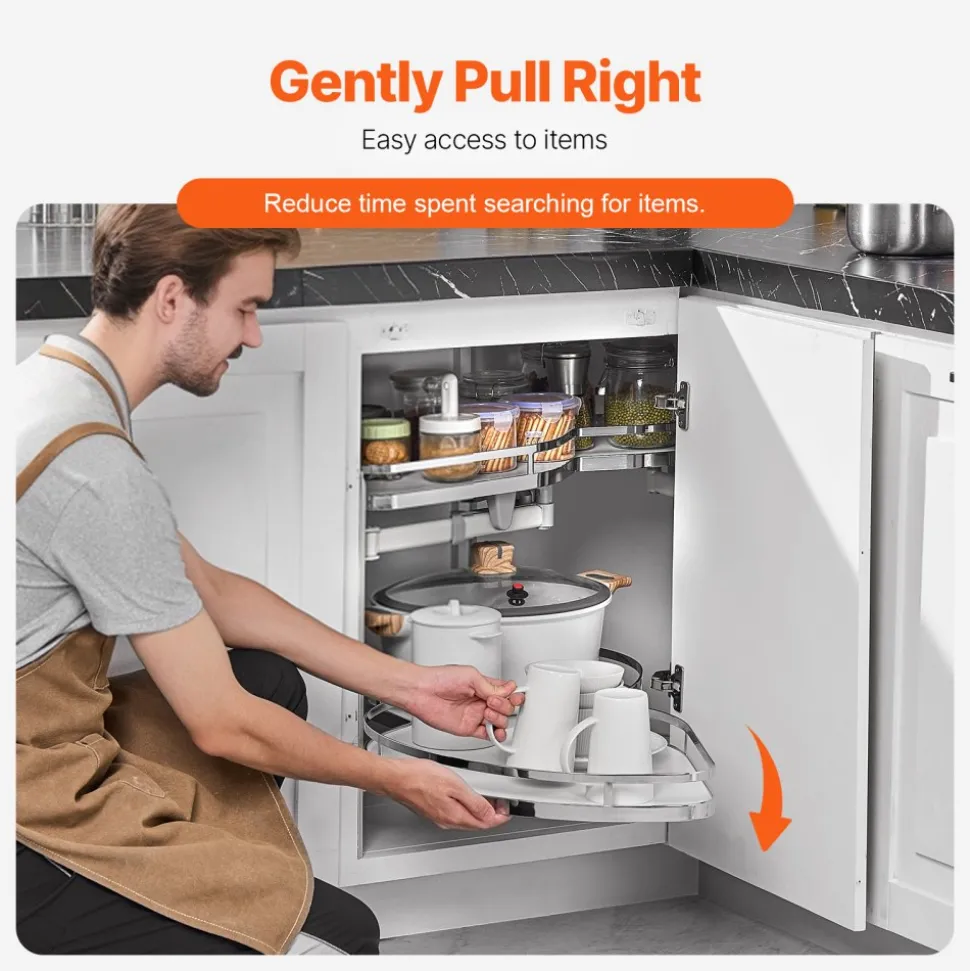 VEVOR Swing Left Blind Corner Cabinet, Pull Out Organizer for 36 inch Width Blind Cabinet, 2 Tier Height Adjustable Swing Tray, Soft Close Kitchen Cloud Blind Organizer, Left Open