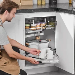 VEVOR Swing Left Blind Corner Cabinet, Pull Out Organizer for 36 inch Width Blind Cabinet, 2 Tier Height Adjustable Swing Tray, Soft Close Kitchen Cloud Blind Organizer, Left Open