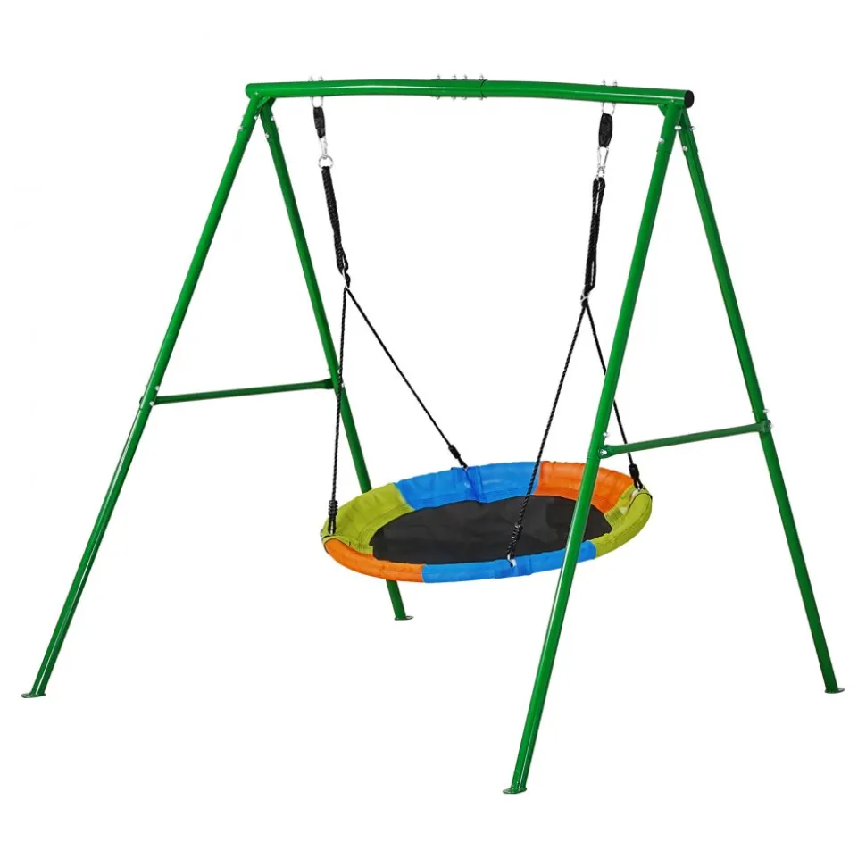 VEVOR Swing Set for Backyard, 32 in Saucer Swing Seat and Belt Seat, with Heavy Duty A-Frame Metal Stand, 440 lbs Load Capacity, Reinforced with Spiral Ground Anchors, Swingset Outdoor for Kids