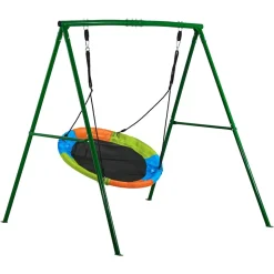 VEVOR Swing Set for Backyard, 32 in Saucer Swing Seat and Belt Seat, with Heavy Duty A-Frame Metal Stand, 440 lbs Load Capacity, Reinforced with Spiral Ground Anchors, Swingset Outdoor for Kids